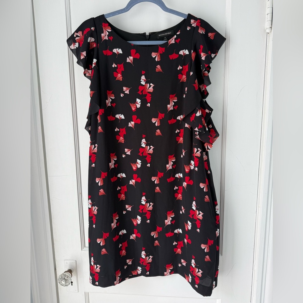 Banana Republic Black Dress with Red and White Floral Design